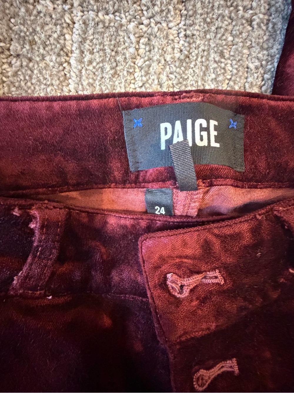 PAIGE High-Rise Velvet Jeans in Deep Wine